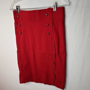 Love Scarlett Skirt Womens Medium High Waist Pencil Ruffle Button Detail Career